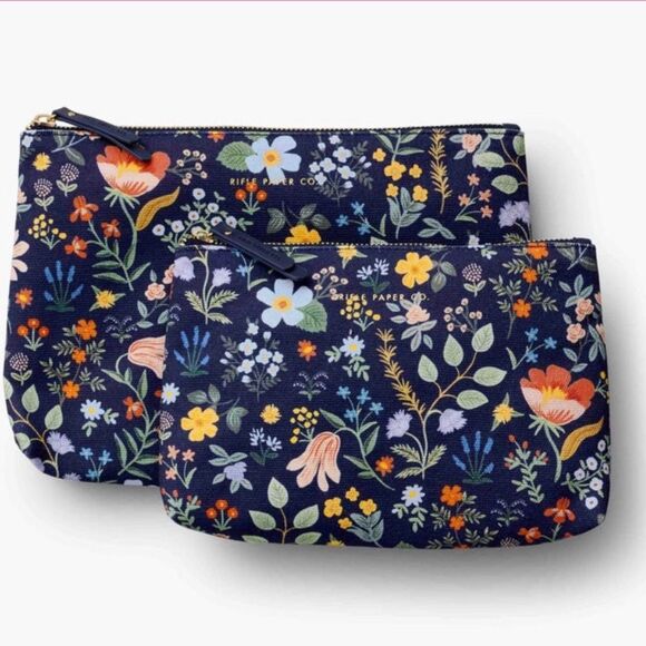 NWOT- Rifle Paper Co.- Bramble Zippered Pouch Set Navy Floral Pouch Duo - Picture 10 of 10